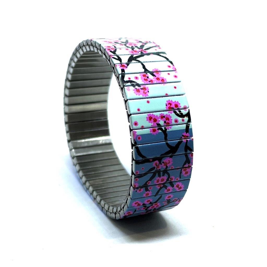 Cool Blossom 4W Armband 18mm - Roze Blauw Bloesem