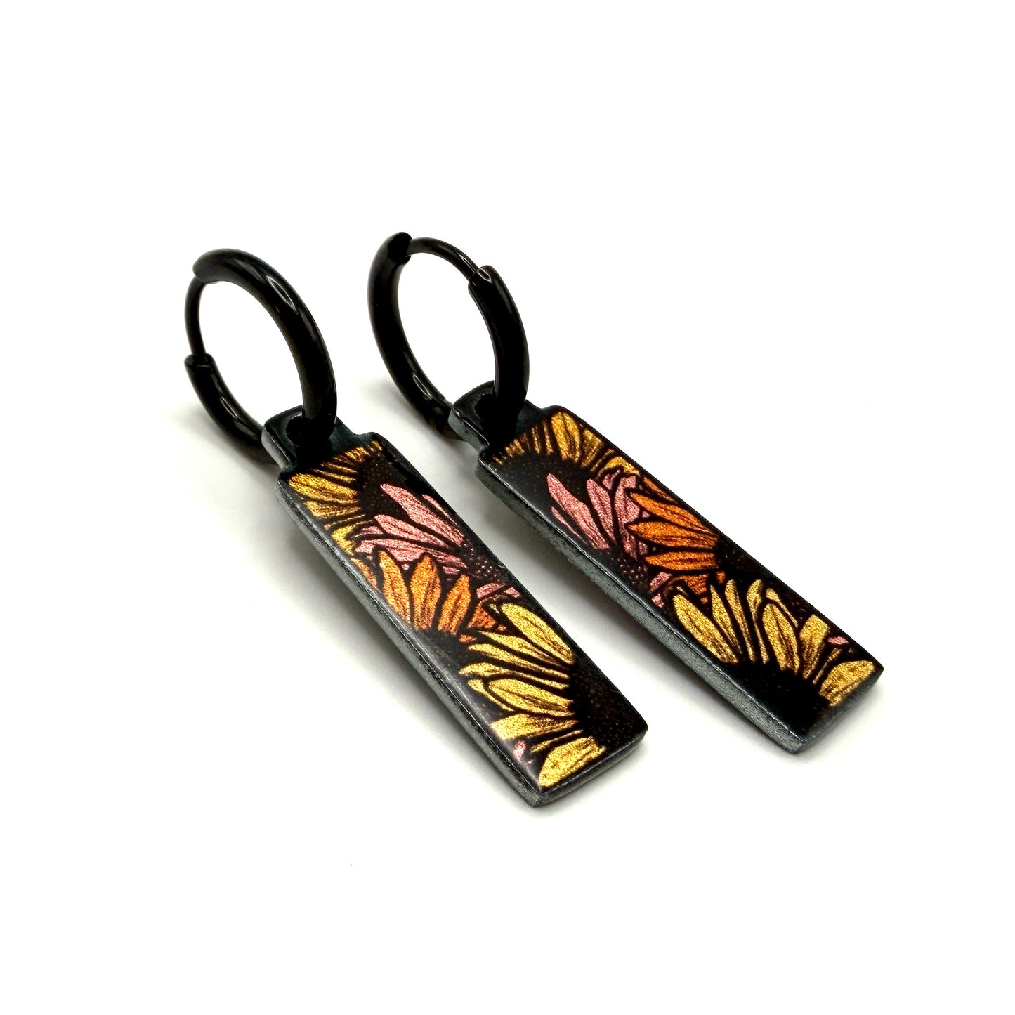 Flowers Daisies Sunflowers metallic oorbellen