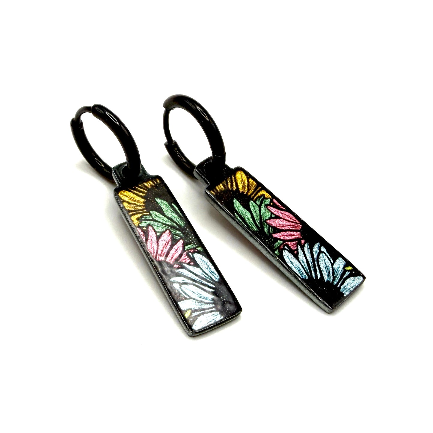 Flowers Daisies Sunflowers metallic oorbellen