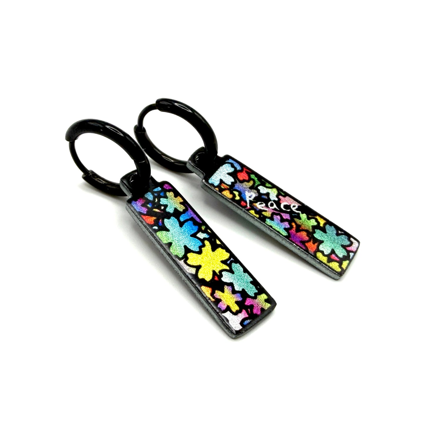 Hippie peace flowers metallic oorbellen