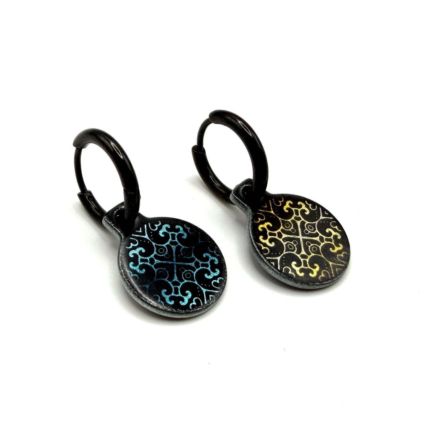 Mandala Daisies brown and blue skies metallic oorbellen