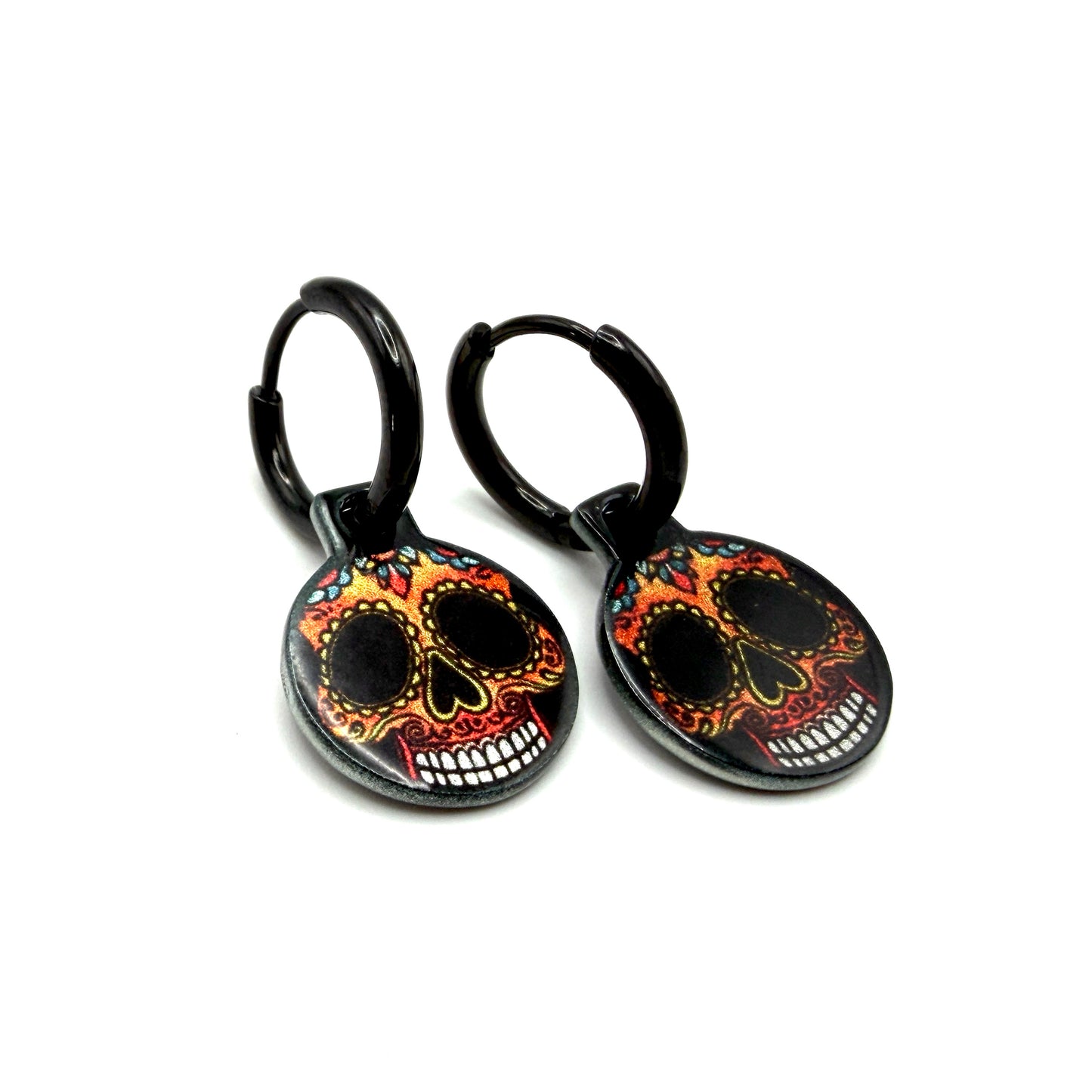 Sugar Skulls roses metallic oorbellen