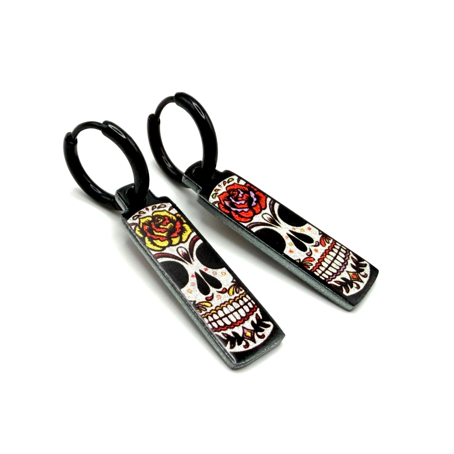 Sugar Skulls roses metallic oorbellen