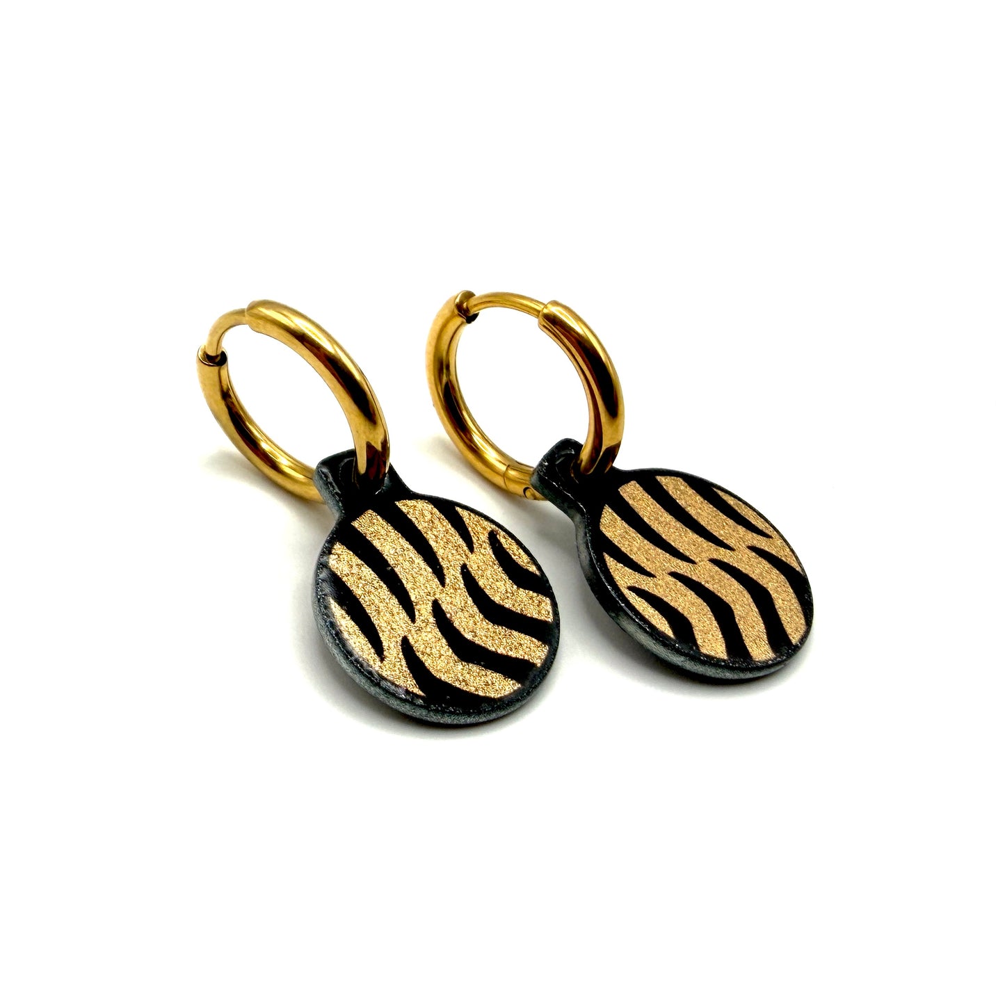 Zebra silver and rosgold metallic oorbellen