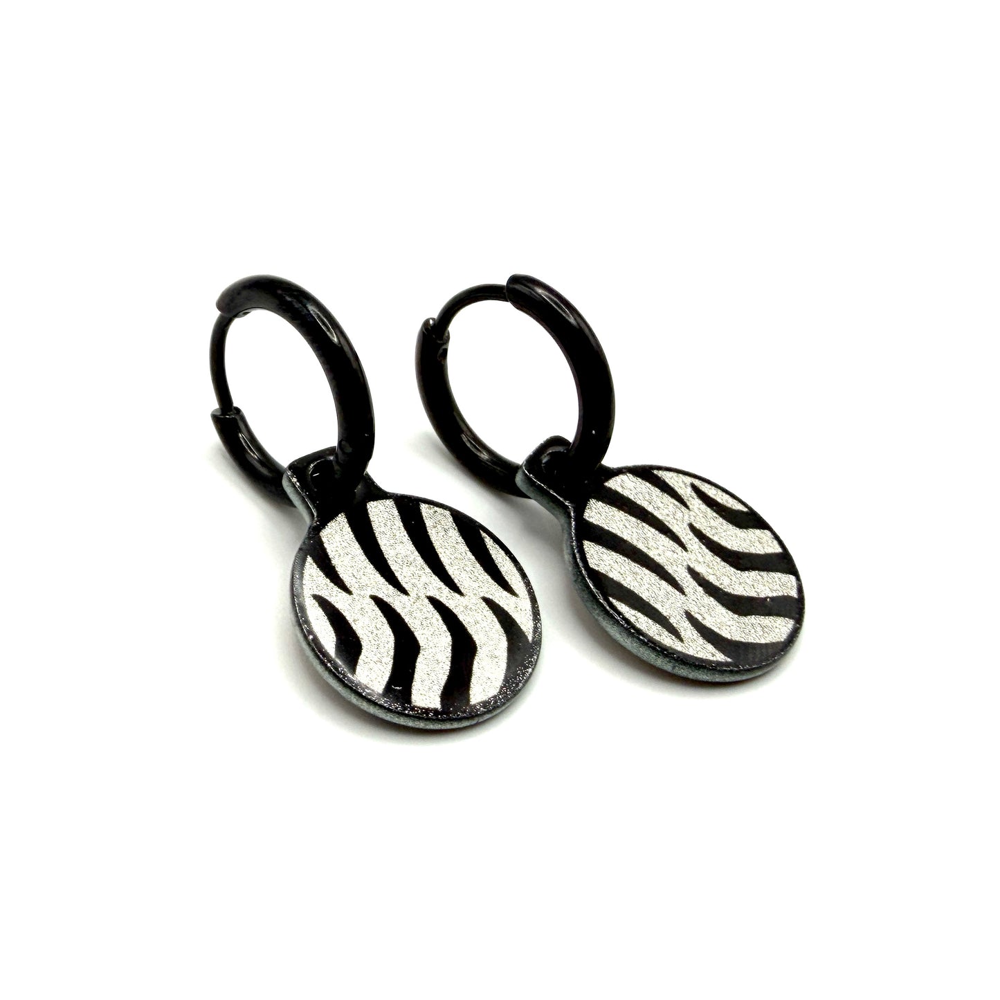 Zebra silver and rosgold metallic oorbellen