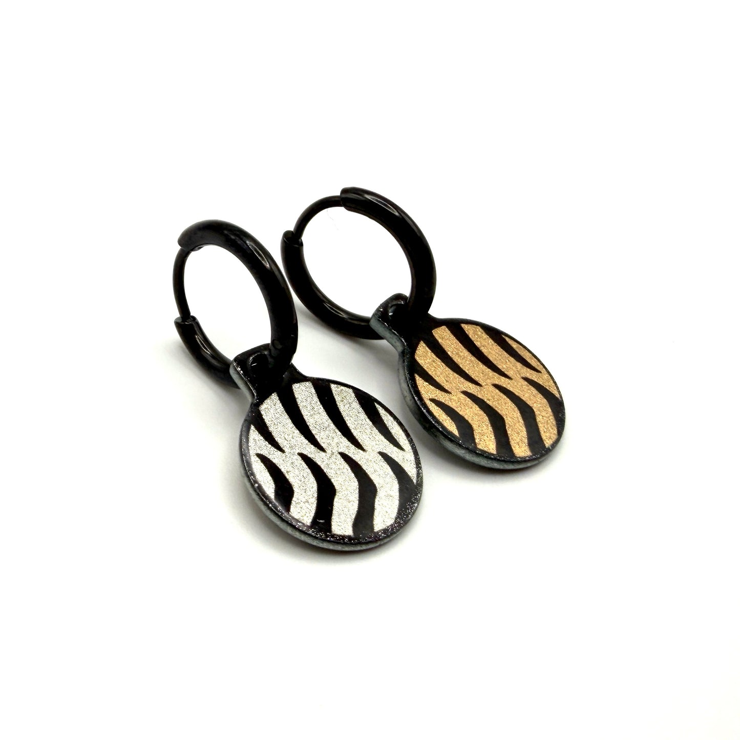 Zebra silver and rosgold metallic oorbellen